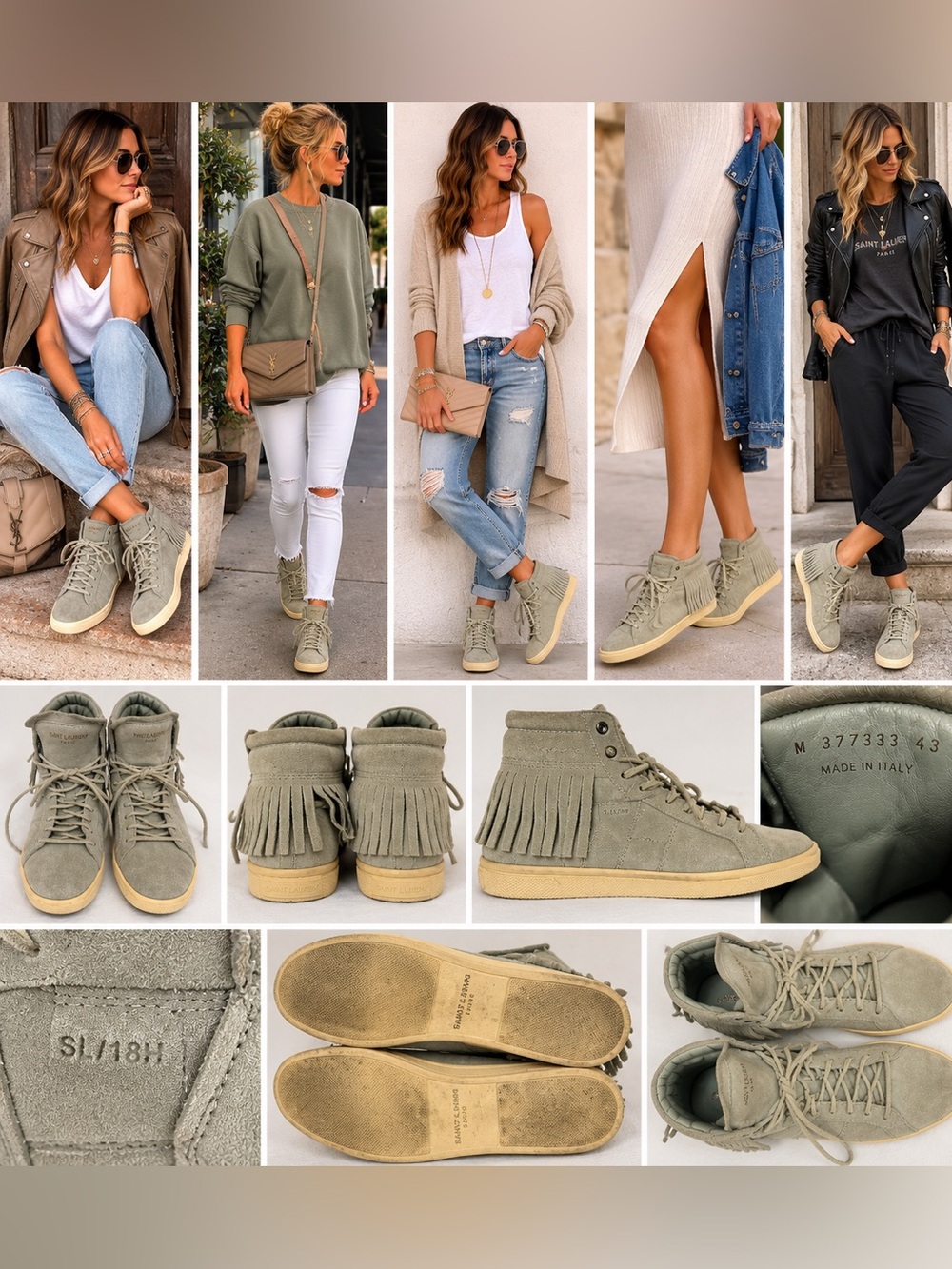 Saint Laurent Paris Suede Fringe High Top Sneakers EU 43